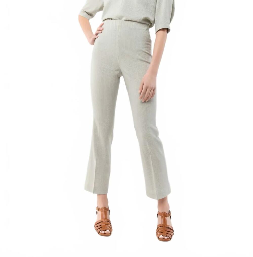 Ann Mashburn Fayette Flare Cropped Pant Olive Bengal Stripe NWT Large